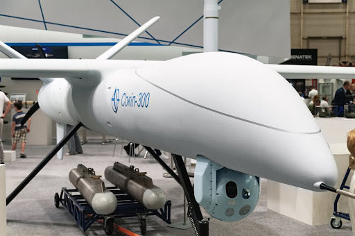 closeup of an unmanned aerial vehicle at an international expo