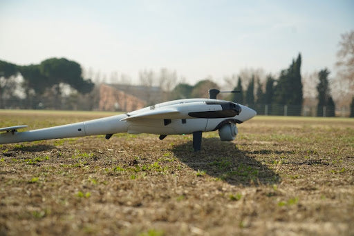 military high tech UAV about to take off from field
